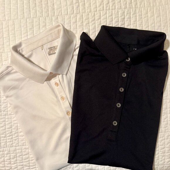 TWO Nike Women's Tour Performance Dri-Fit Sleeveless Golf Shirts, Black & White - Picture 2 of 9